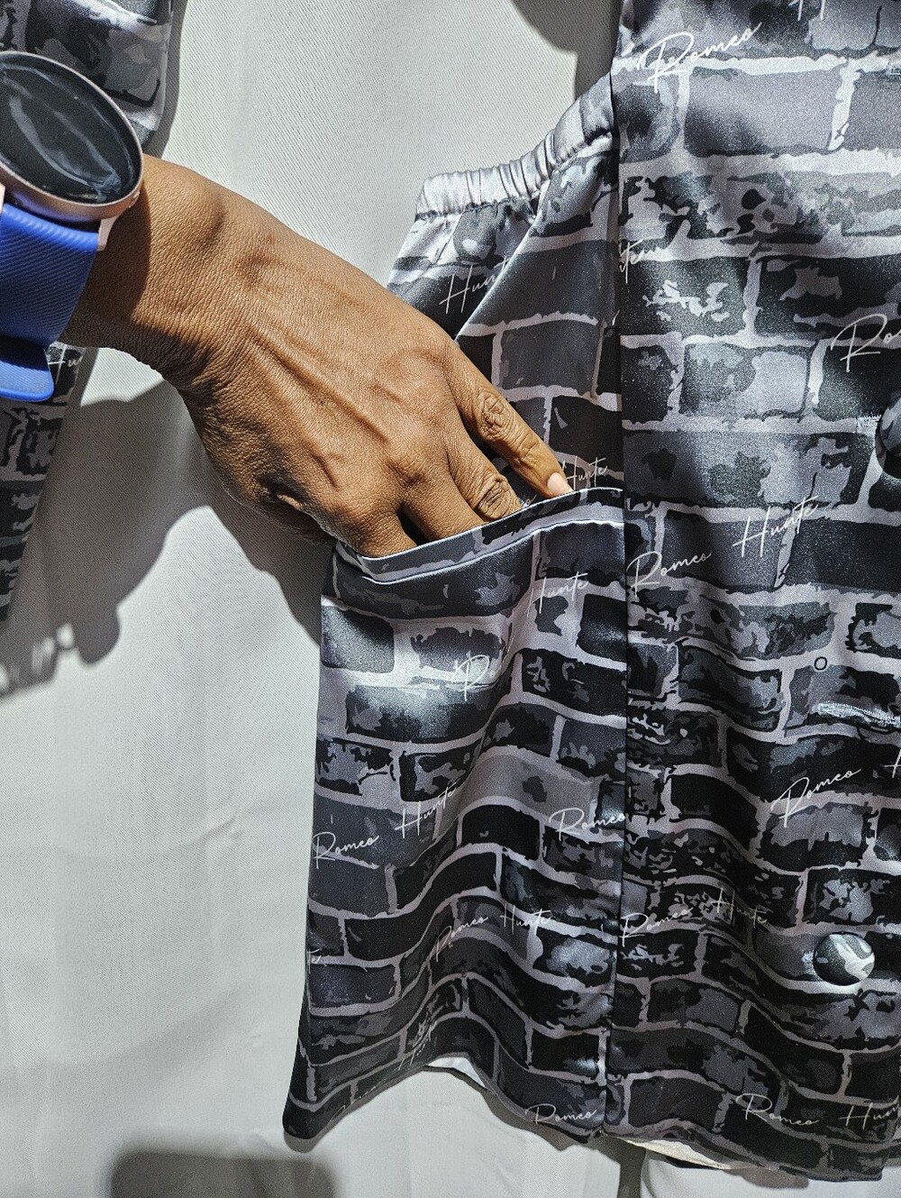Printed Midi Dress in Slate Blue - Stylish Cropped Wrap - Picture 5 of 8